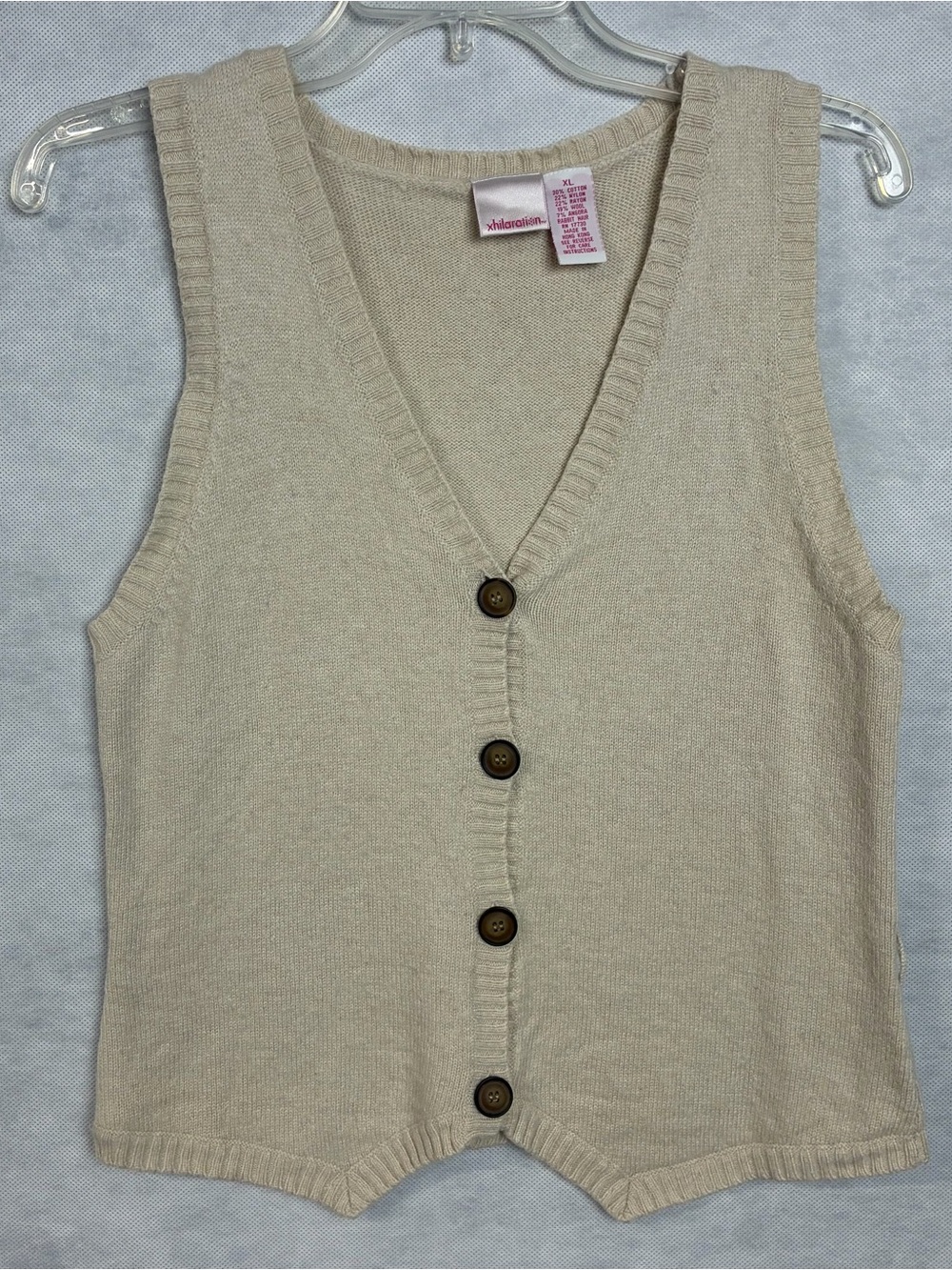 Xhilaration V-neck button-front sweater vest Womens Juniors XL Beige Y2K Flaw